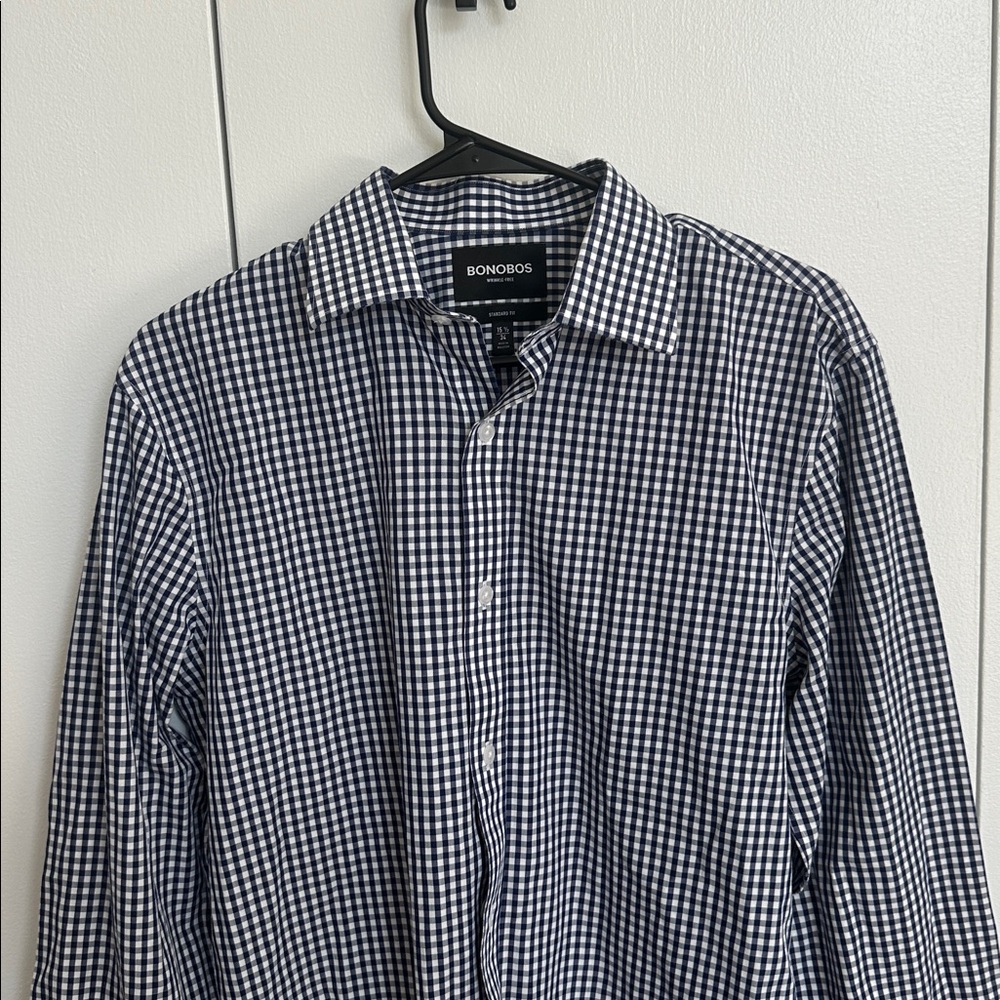 Bonobos Navy and White Gingham Shirt